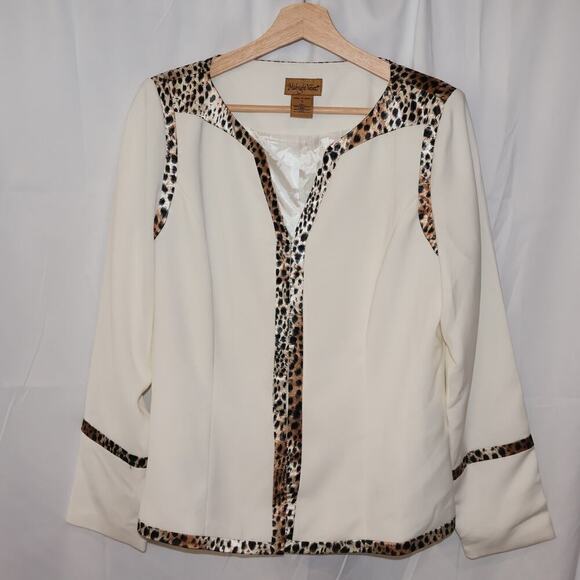 Midnight Velvet Size 12 White Jacket Animal Trip Polyester Hook Eye Lined - Picture 8 of 14